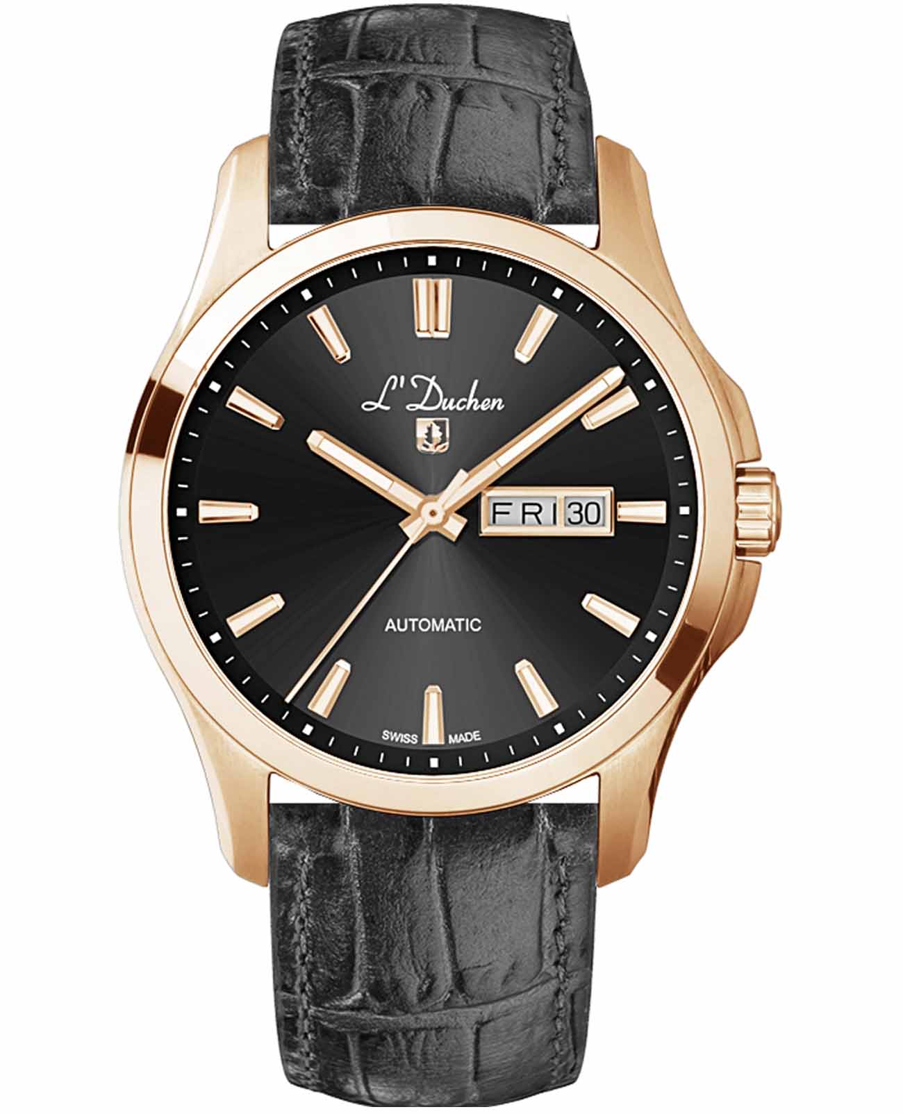 L'Duchen L'Duchen Dynamique D 843.41.31  D 843.41.31 механические мужские часы черный циферблат, браслет кожаный — вид спереди